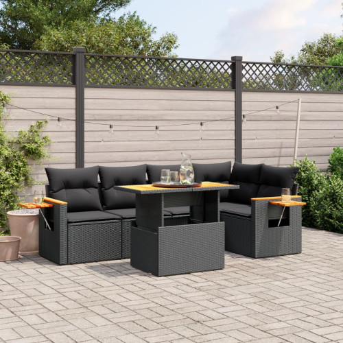 vidaXL Loungegrupp med dynor 6 delar svart konstrotting