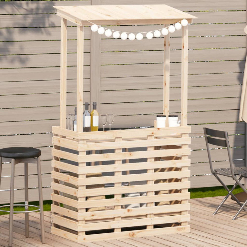Produktbild för Barbord för trädgården med tak 112,5x57x195,5 cm massivt trä