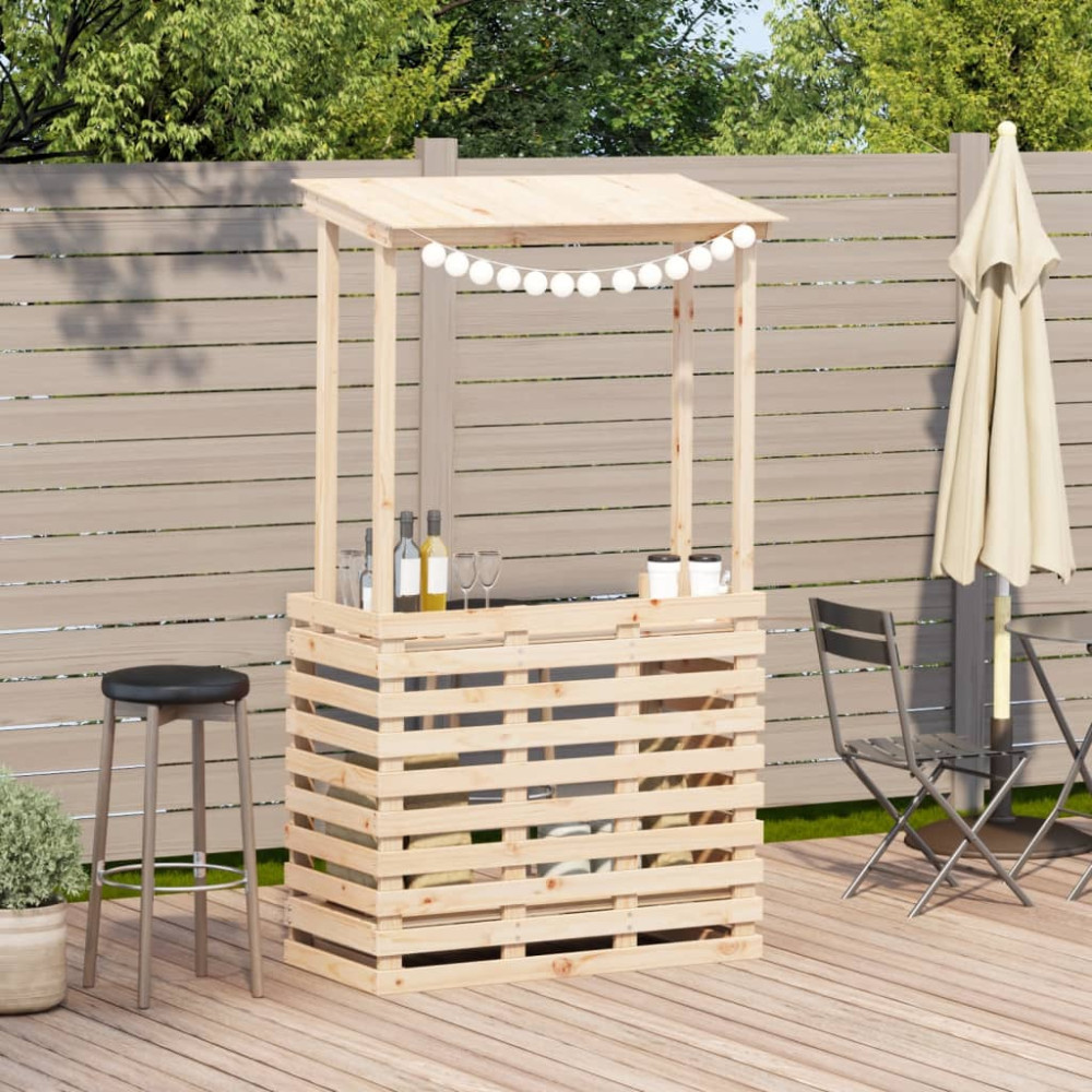 Produktbild för Barbord för trädgården med tak 112,5x57x195,5 cm massivt trä