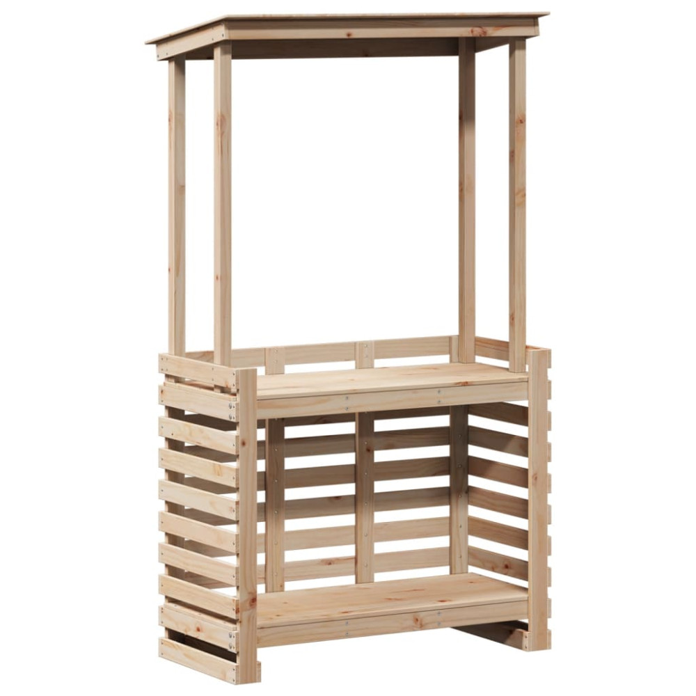 Produktbild för Barbord för trädgården med tak 112,5x57x195,5 cm massivt trä