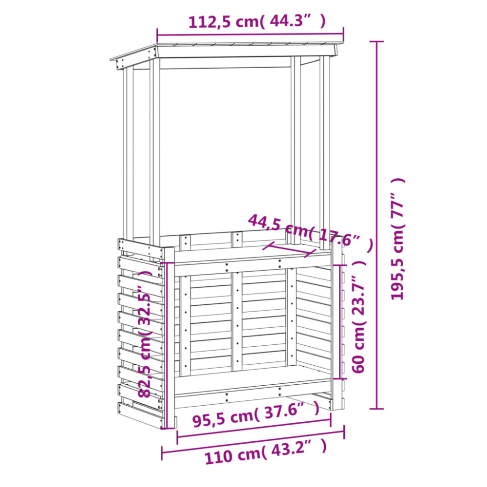 Produktbild för Barbord för trädgården med tak 112,5x57x195,5 cm massivt trä