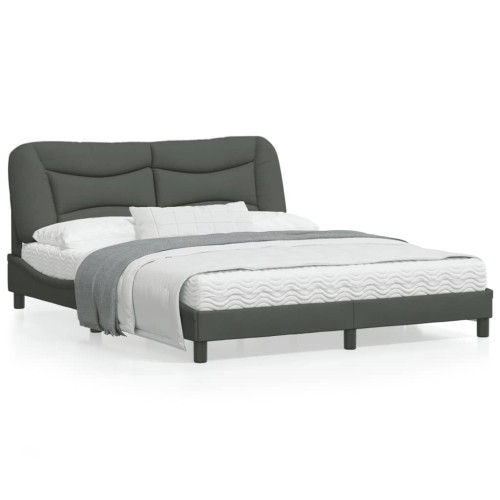 vidaXL Bed Frame with LED without Mattress "Hvar" Dark Grey 160x200 cm Fabric - Sängar & Sängramar