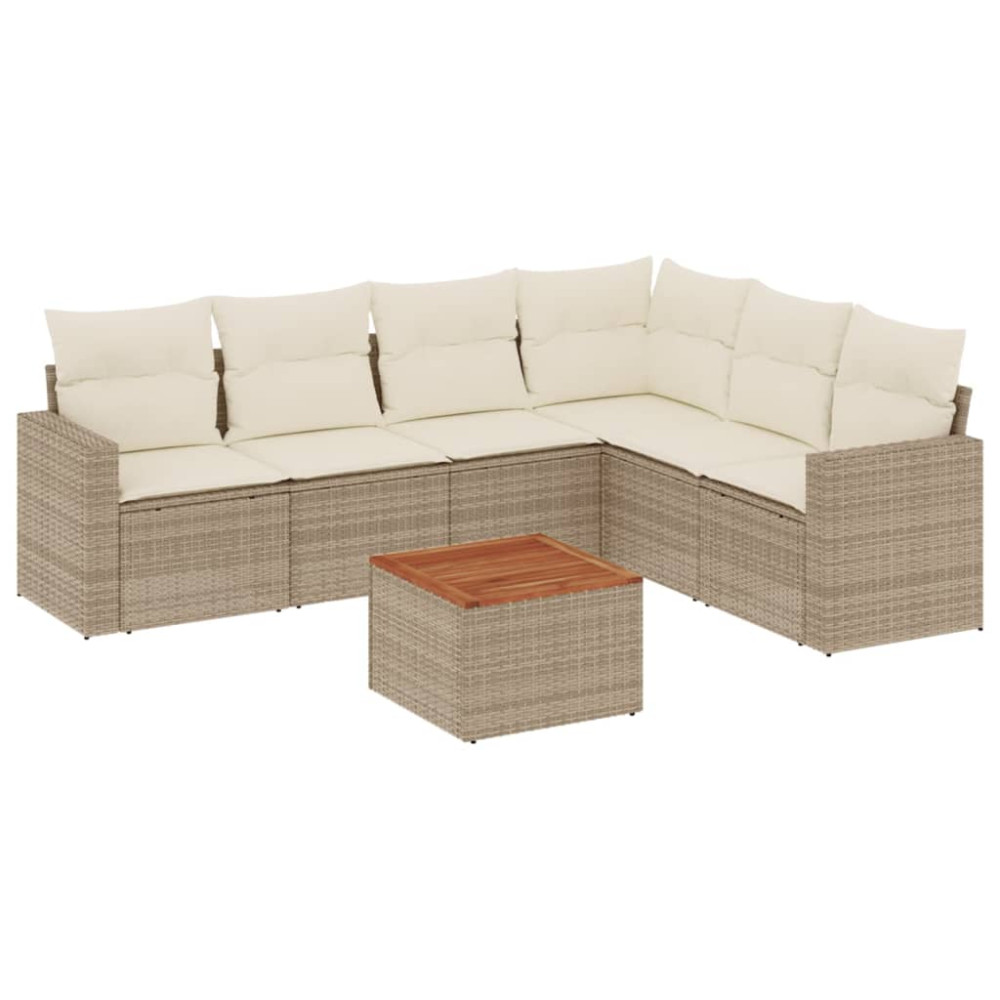 Produktbild för Matgrupp för trädgården med dynor 7 delar beige konstrotting