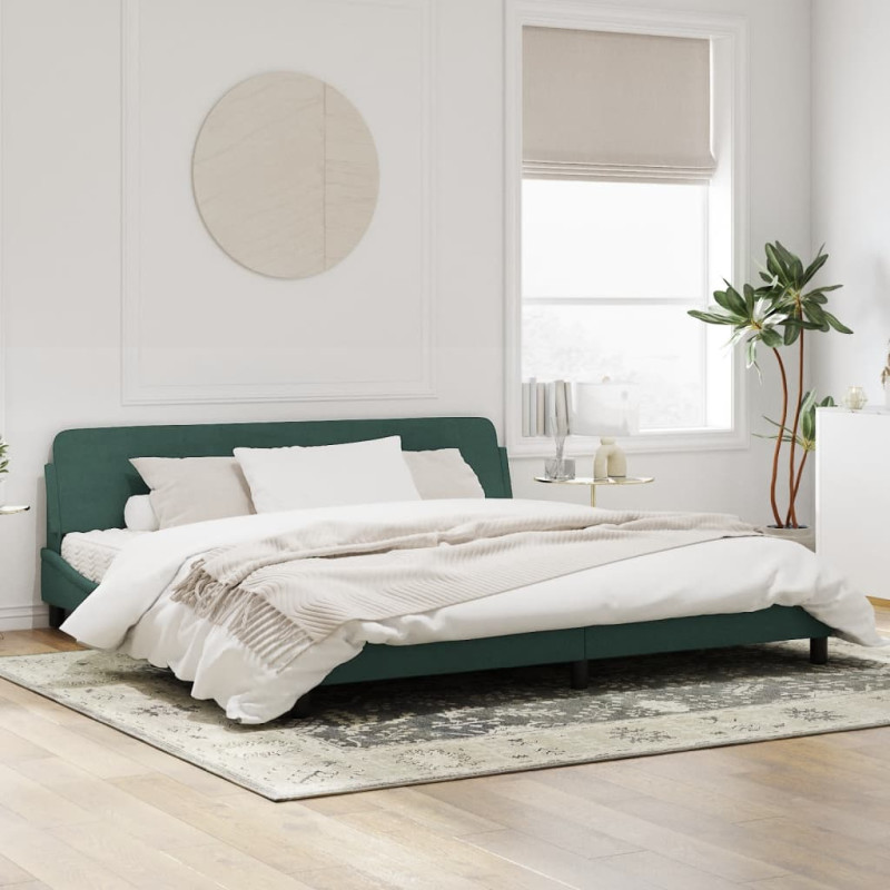 Produktbild för Sängram med huvudgavel mörkgrön 200x200 cm sammet