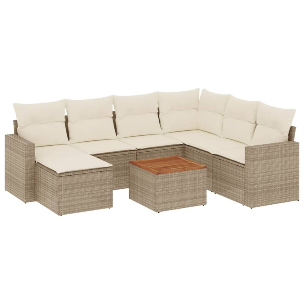 Produktbild för Matgrupp för trädgården med dynor 8 delar beige konstrotting