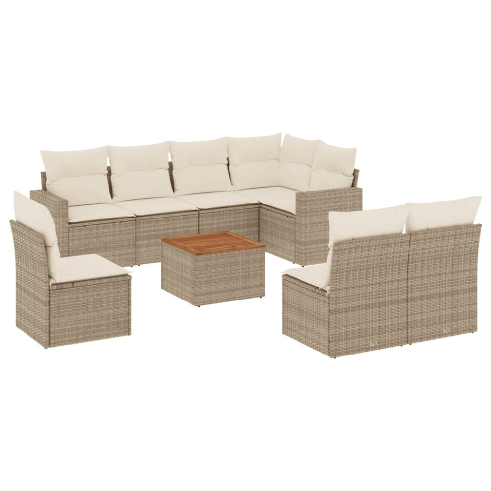 Produktbild för Soffgrupp för trädgården med dynor 9 delar beige konstrotting