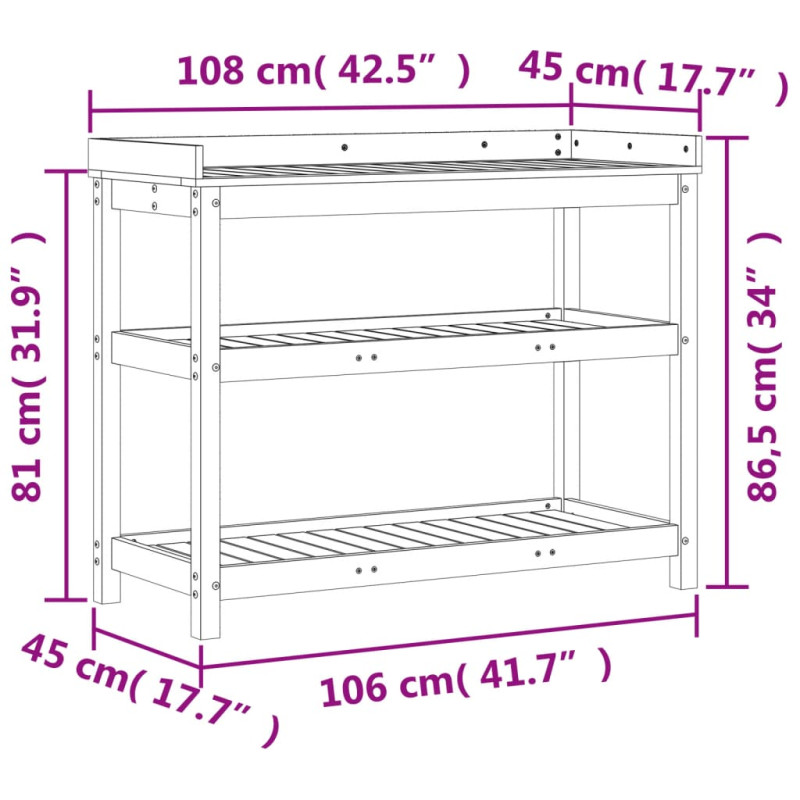 Produktbild för Växtbord med hyllor 108x45x86,5 cm impregnerad furu