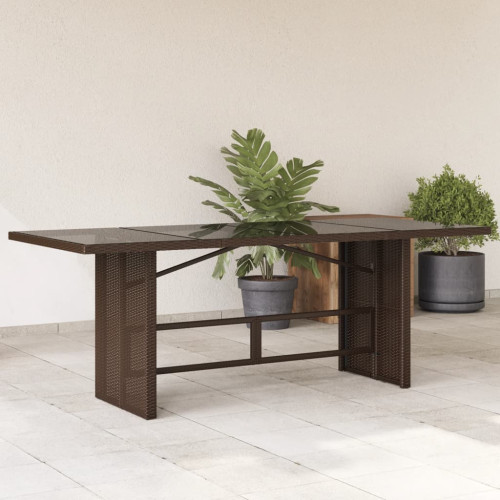vidaXL Trädgårdsbord med glasskiva brun 190x80x74 cm konstrotting