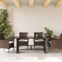 Produktbild för Trädgårdsbord med glasskiva brun 190x80x74 cm konstrotting