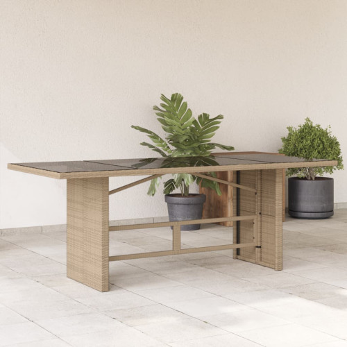 vidaXL Trädgårdsbord med glasskiva beige 190x80x74 cm konstrotting