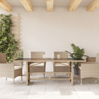 Produktbild för Trädgårdsbord med glasskiva beige 190x80x74 cm konstrotting