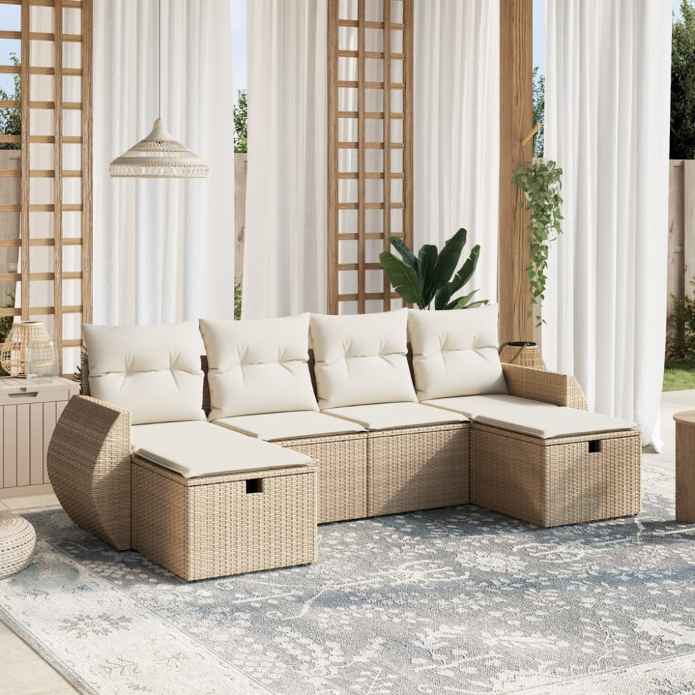 Produktbild för Soffgrupp för trädgården med dynor 6 delar beige konstrotting