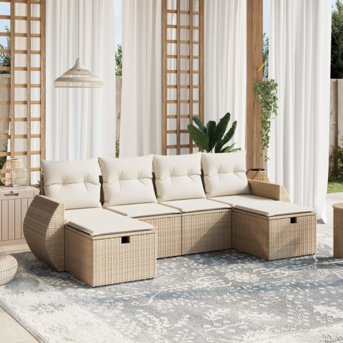 vidaXL Soffgrupp för trädgården med dynor 6 delar beige konstrotting
