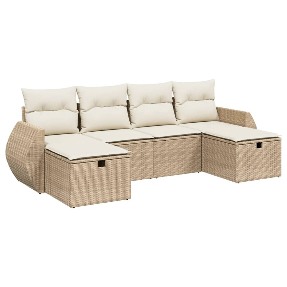 Produktbild för Soffgrupp för trädgården med dynor 6 delar beige konstrotting