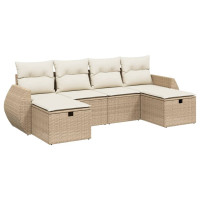 Produktbild för Soffgrupp för trädgården med dynor 6 delar beige konstrotting