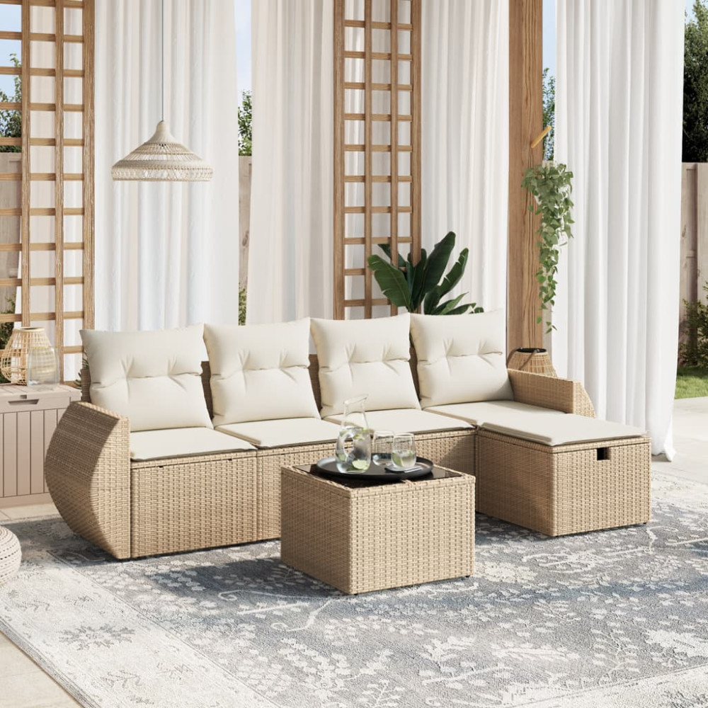 Produktbild för Soffgrupp för trädgården med dynor 6 delar beige konstrotting