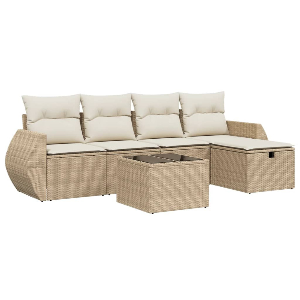 Produktbild för Soffgrupp för trädgården med dynor 6 delar beige konstrotting