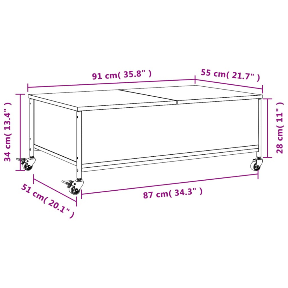 Produktbild för Soffbord på hjul sonoma-ek 91x55x34 cm konstruerat trä