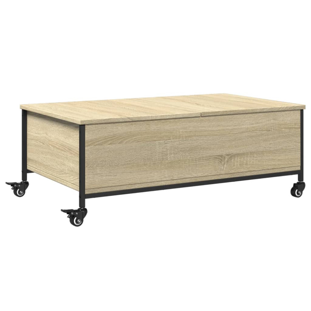Produktbild för Soffbord på hjul sonoma-ek 91x55x34 cm konstruerat trä