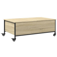 Produktbild för Soffbord på hjul sonoma-ek 91x55x34 cm konstruerat trä