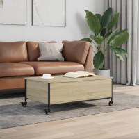 Produktbild för Soffbord på hjul sonoma-ek 91x55x34 cm konstruerat trä
