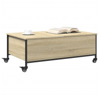 Produktbild för Soffbord på hjul sonoma-ek 91x55x34 cm konstruerat trä