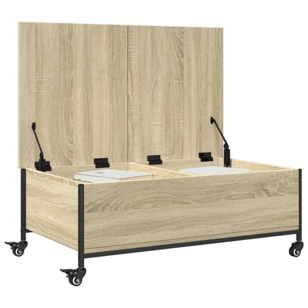 Produktbild för Soffbord på hjul sonoma-ek 91x55x34 cm konstruerat trä