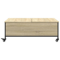 Produktbild för Soffbord på hjul sonoma-ek 91x55x34 cm konstruerat trä