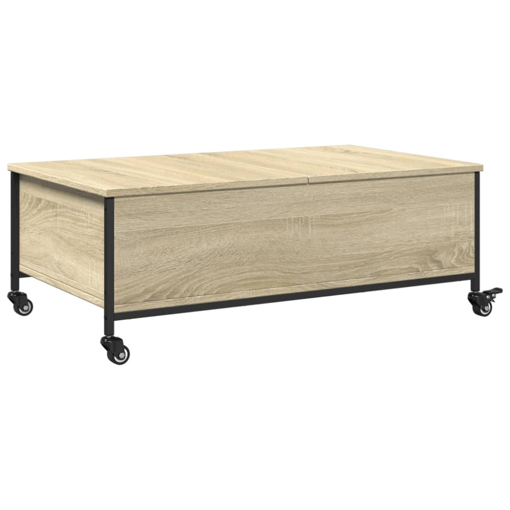 Produktbild för Soffbord på hjul sonoma-ek 91x55x34 cm konstruerat trä