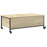 Produktbild för Soffbord på hjul sonoma-ek 91x55x34 cm konstruerat trä