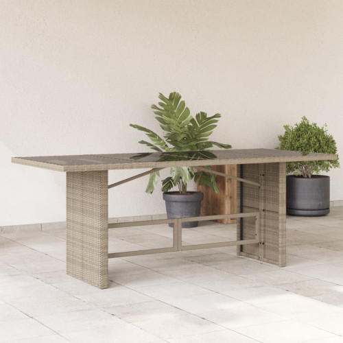 vidaXL Trädgårdsbord med glasskiva ljusgrå 190x80x74 cm konstrotting