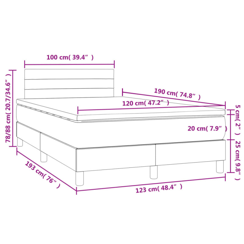 Produktbild för Ramsäng med madrass & LED ljusgrå 120x190 cm tyg
