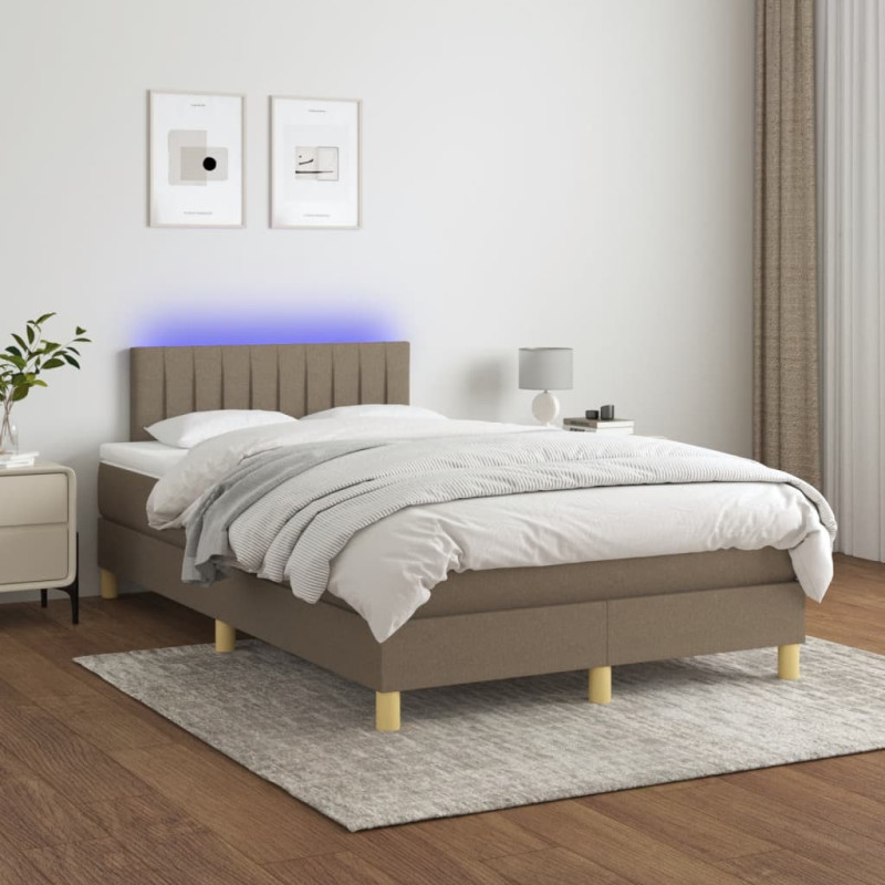 Produktbild för Ramsäng med madrass & LED taupe 120x190 cm tyg