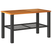 Produktbild för Trädgårdsbord svart 70x38x42 cm konstrotting akaciaträ