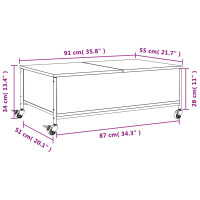 Produktbild för Soffbord på hjul rökfärgad ek 91x55x34 cm konstruerat trä