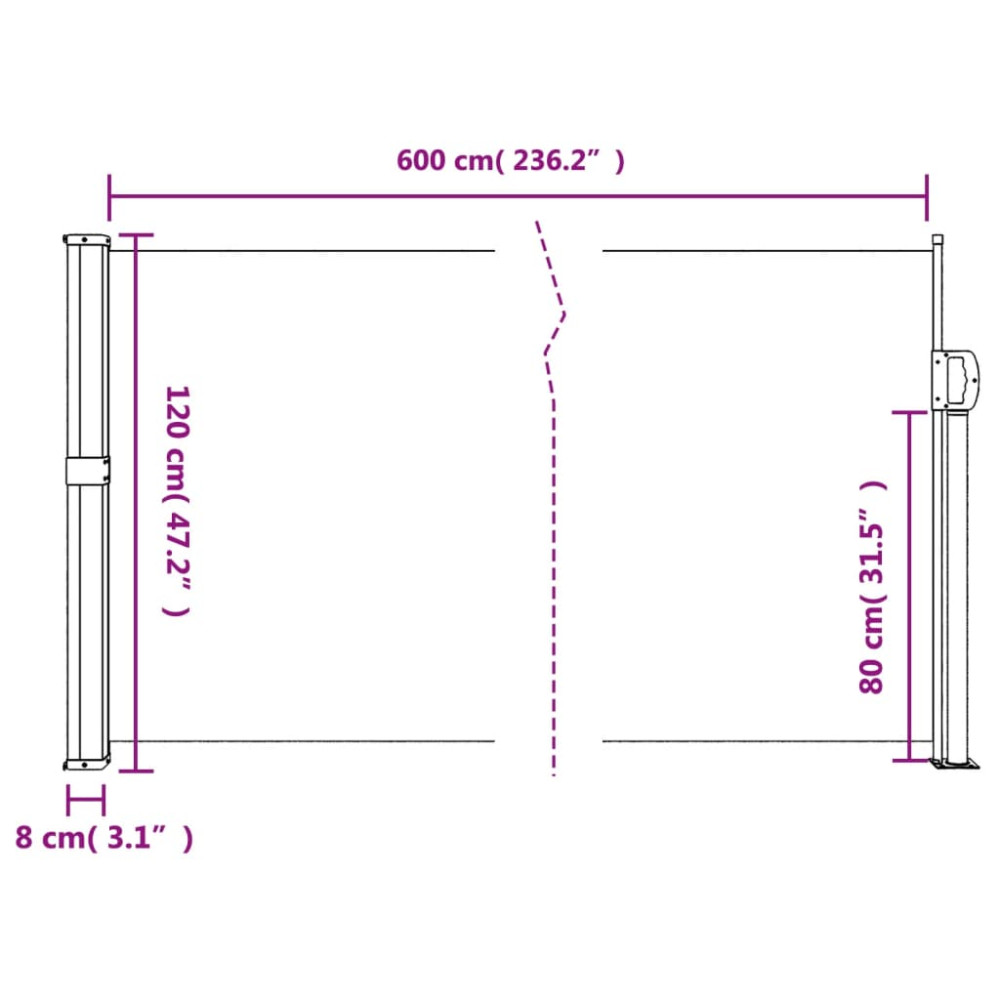 Produktbild för Infällbar sidomarkis brun 120x600 cm