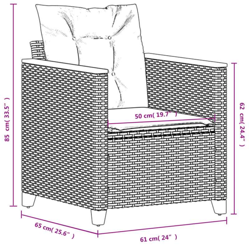 Produktbild för Trädgårdsstol med dynor grå konstrotting