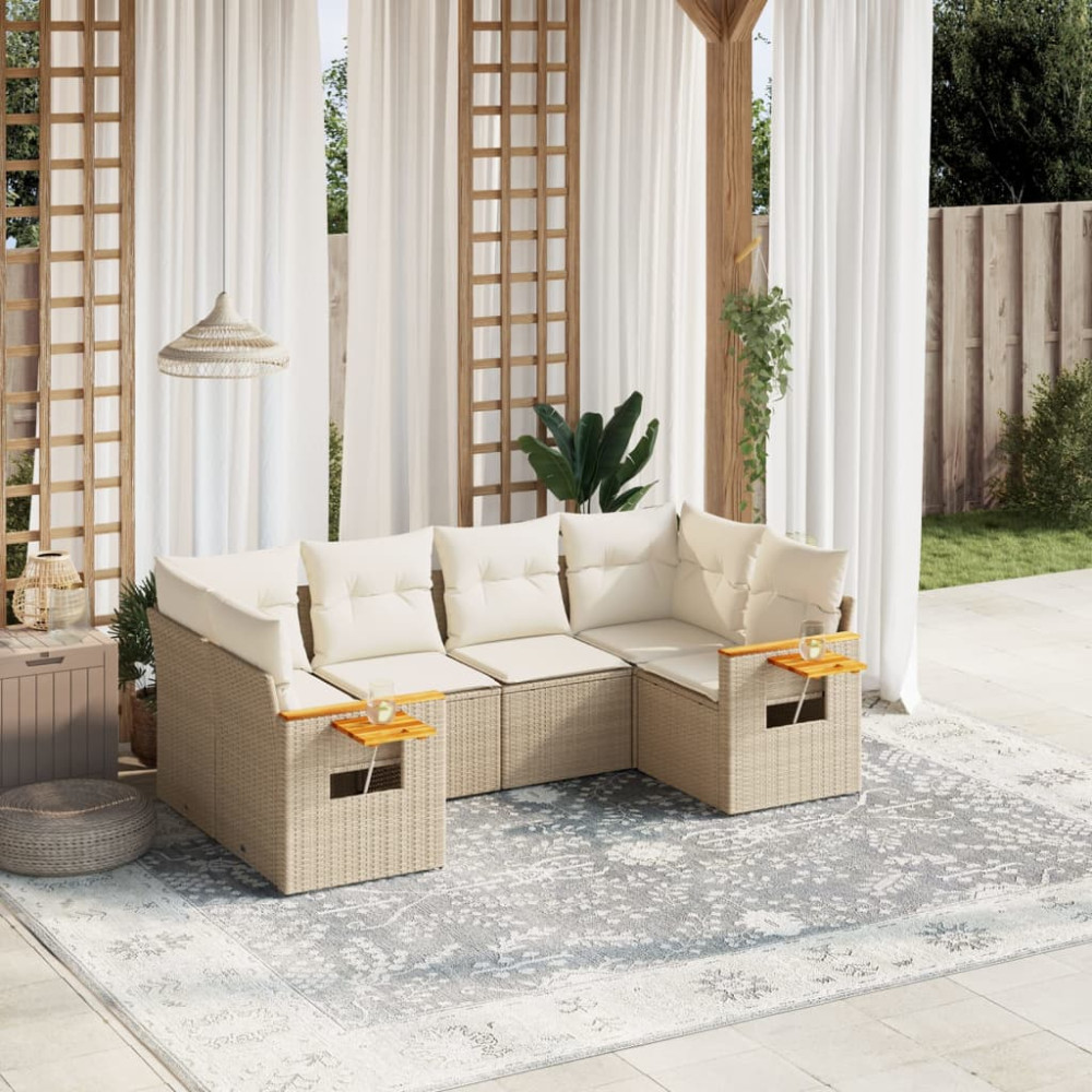 Produktbild för Soffgrupp för trädgården med dynor 6 delar beige konstrotting