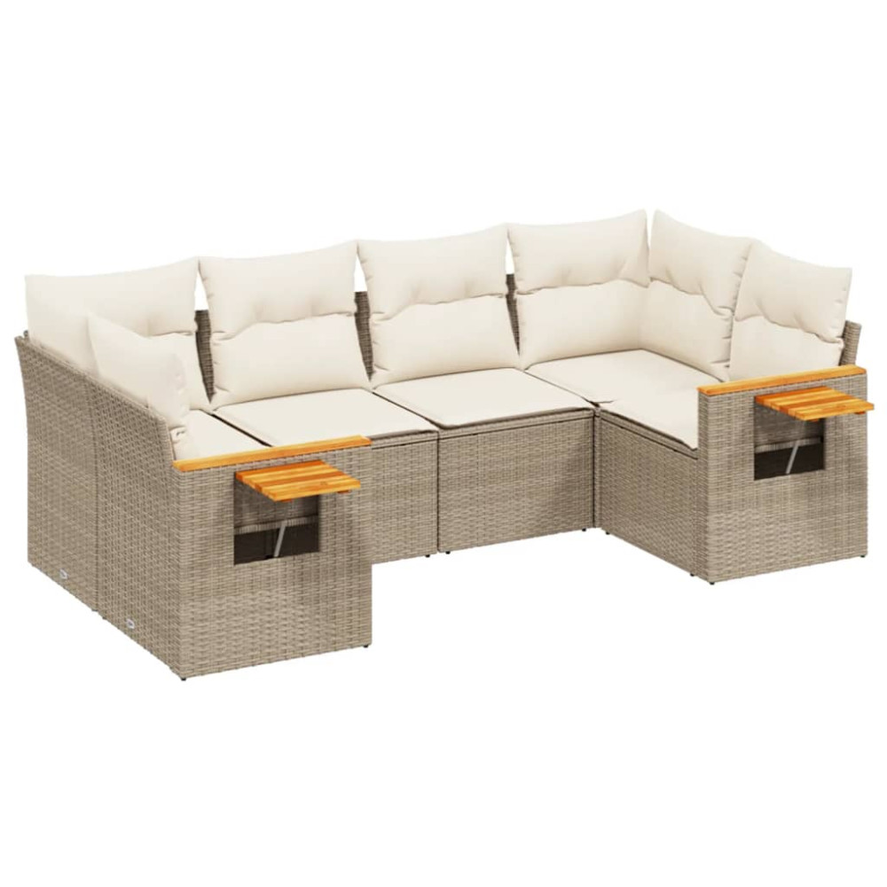 Produktbild för Soffgrupp för trädgården med dynor 6 delar beige konstrotting