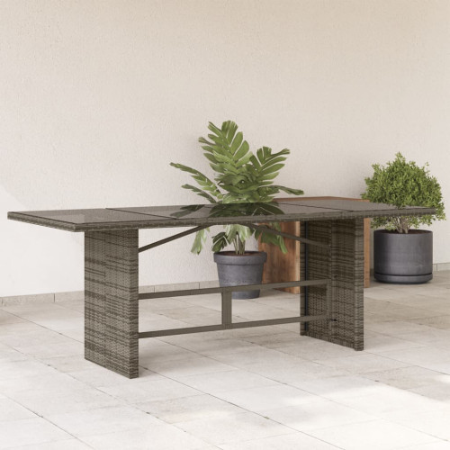 vidaXL Trädgårdsbord med glasskiva grå 190x80x74 cm konstrotting