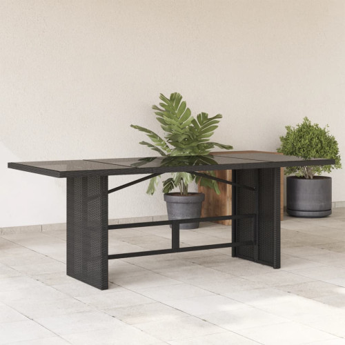 vidaXL Trädgårdsbord med glasskiva svart 190x80x74 cm konstrotting