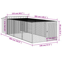 Produktbild för Hundkoja med gård antracit 153x396x110 cm galvaniserat stål