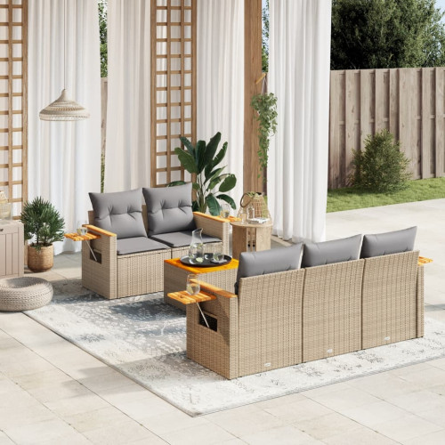 vidaXL Soffgrupp för trädgården med dynor 6 delar beige konstrotting