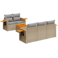 Produktbild för Soffgrupp för trädgården med dynor 6 delar beige konstrotting