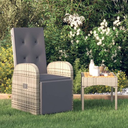 vidaXL Justerbar trädgårdsstol med dynor grå konstrotting