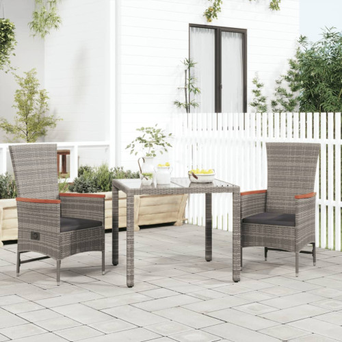vidaXL Justerbar trädgårdsstol med dynor 2 st grå konstrotting