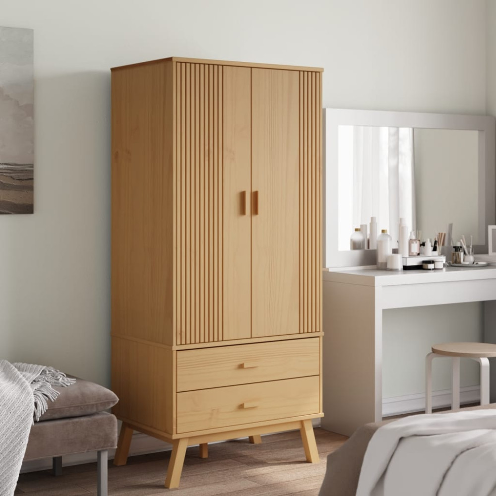 Produktbild för Garderob OLDEN brun 76,5x53x172 cm massiv furu