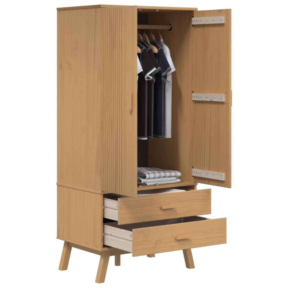 Produktbild för Garderob OLDEN brun 76,5x53x172 cm massiv furu