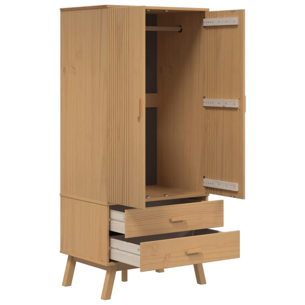 Produktbild för Garderob OLDEN brun 76,5x53x172 cm massiv furu
