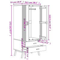Produktbild för Garderob OLDEN vit och brun 76,5x53x172 cm massiv furu